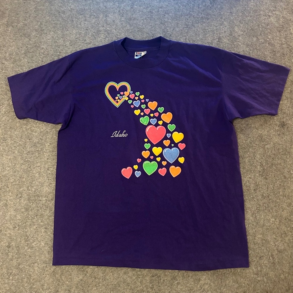 Vintage 80s 90s Idaho Heart Rainbow Single Stitch Preppy T Shirt Adult XL - Picture 1 of 9